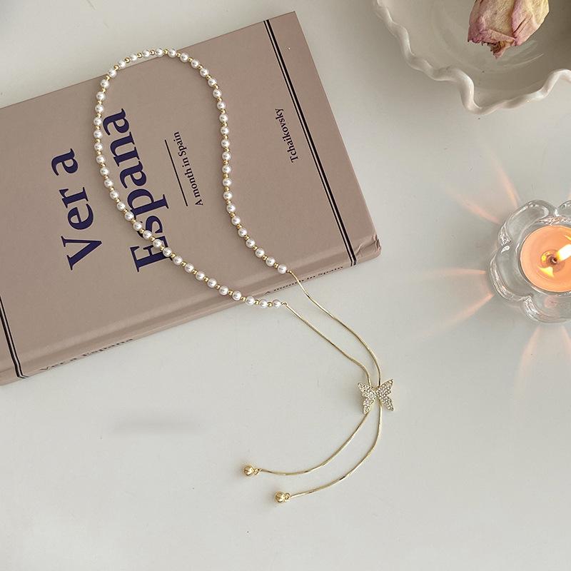 Pearl butterfly neck chain necklace women s light luxury fringed collarbone chain accessories