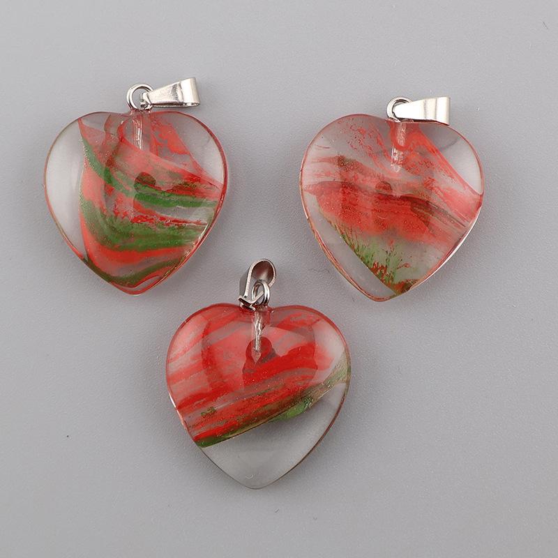 Heart-Shaped Crystal Glass Pendant Necklace with Colorful Natural Stone Accents