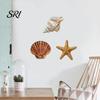 Accroche Murale Rustique 3 Pièces Décor Plage Coquillage Étoile de Mer en Bois Décoration Côtière Maison Art Océanique Nautique pour Salon Salle de Bain Balcon Thématique