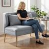 2 Seater Sofa, Linen-look Fabric Small Sofa with Wing Back, Thick Seat, Metal Legs, Light Grey