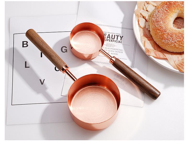 Belly Cup Rose Gold & Walnut Wood Measuring Spoon and Acacia Cup Set