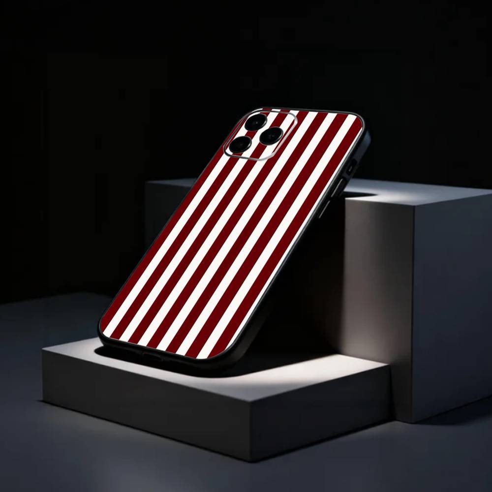 B-Burgundy White Stripe Phone Case Silicone Soft For IPhone 17 16 15 14 13 12 11 X XR Plus Pro Max Plus