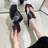 Fashion Fashion Square Flip-Flops Women's Fashion Square Toe Open Toe Clip Toe Metal Buckle Non-Slip Kitten Heel Shoes