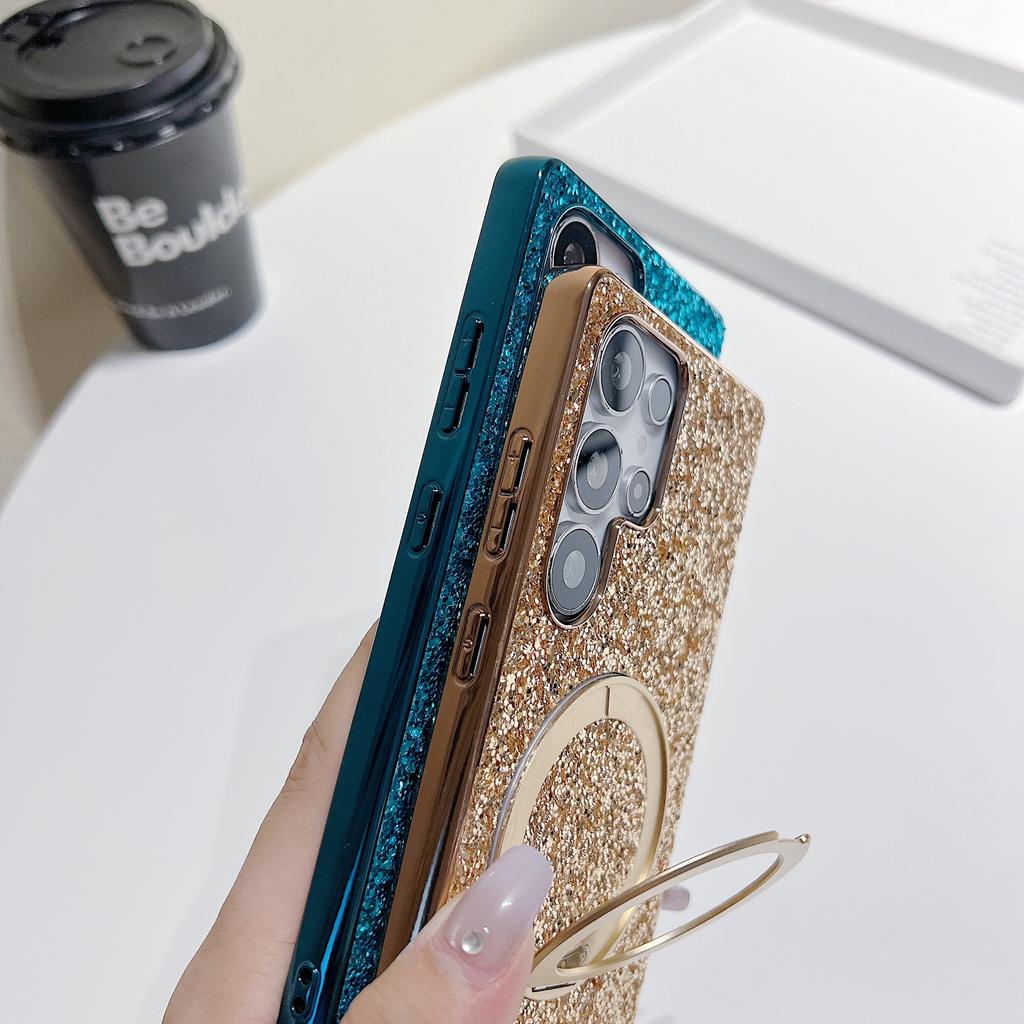 Für Samsung Galaxy S25 Ultra Magnetische Hülle mit Ständer Glitzer Galvanisiertes TPU+PC Handyhülle