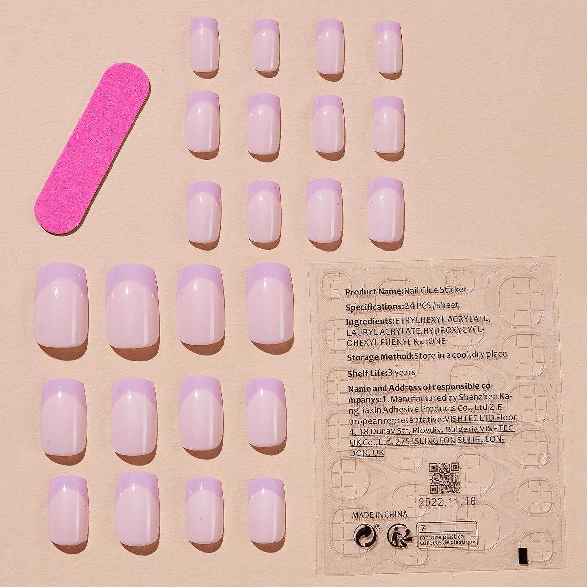 

Фиолетовые наклейки для носимого маникюра с французским кончиком - Готовые накладные ногти