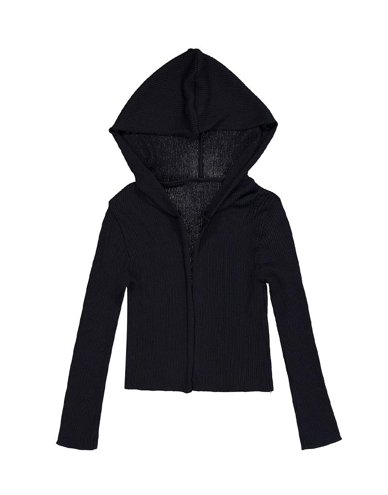 Amaps Reversible Sleeveless Ribbed Striped Hooded Cardigan - Black Single Item Purchase