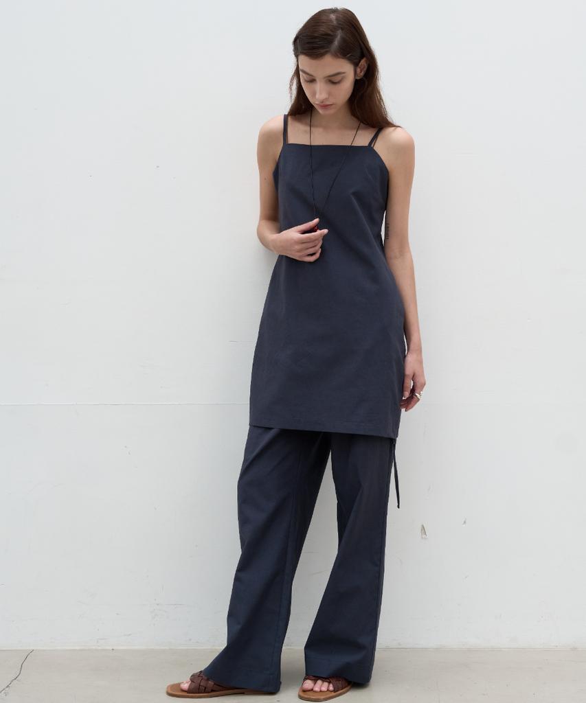 Seolan Linen Blend Pocket Wide Pants_Navy