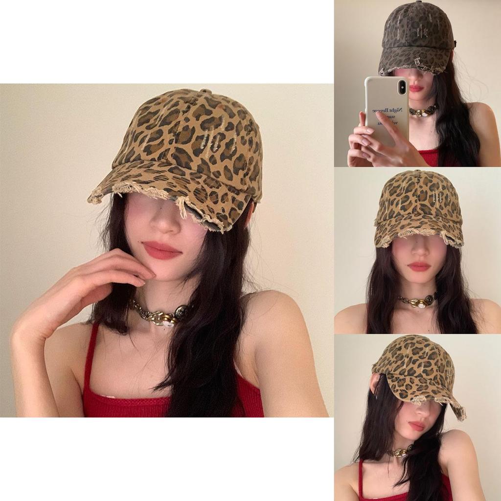 Vintage Leopard Print Adjustable Baseball Cap For Women With Embroidered Style And Sun Protection