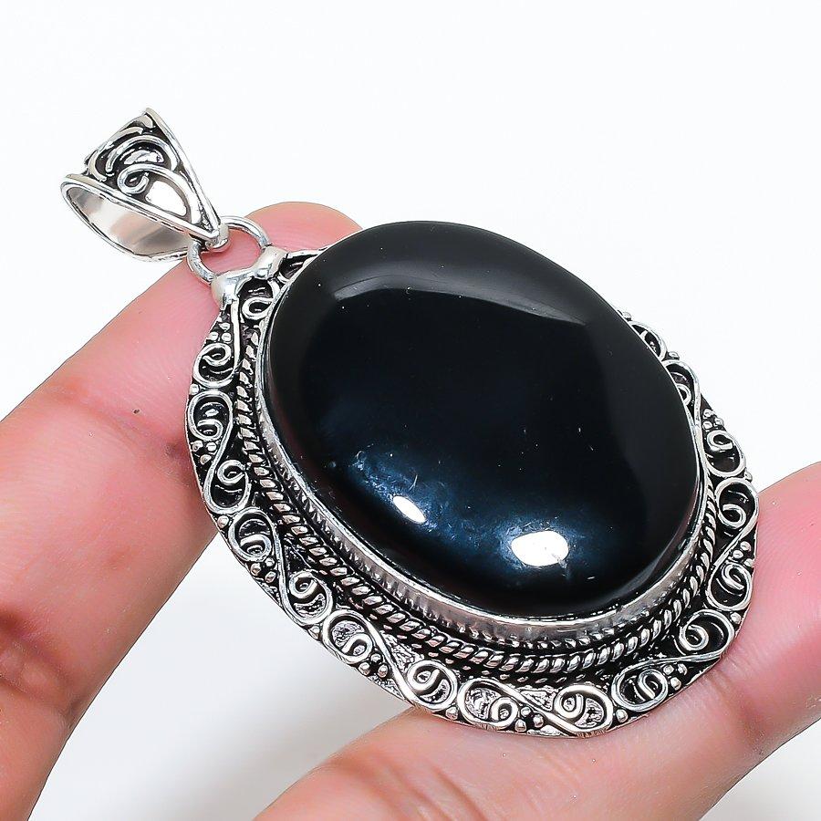 Natural Black Onyx Gemastone 925 Sterling Silver Jewelry Pendant 2.36 AP-14424