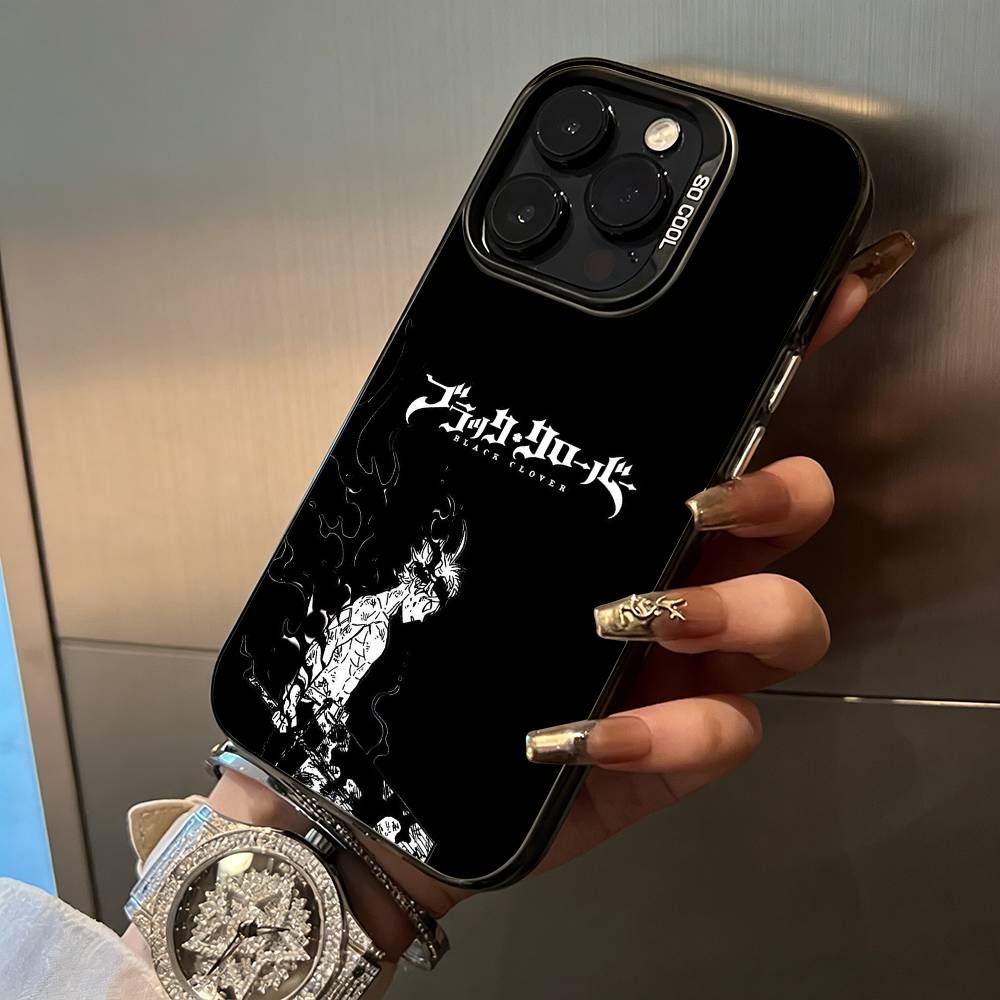 Black Clover For iPhone 17 16 15 14 13 12 11 Pro Max XS 17 Air Silicone Colored Silver Bumper Cover