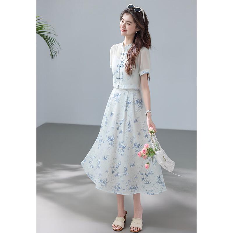 VICTORIA&VERA New Chinese Style Chiffon Jacket & Dress Set