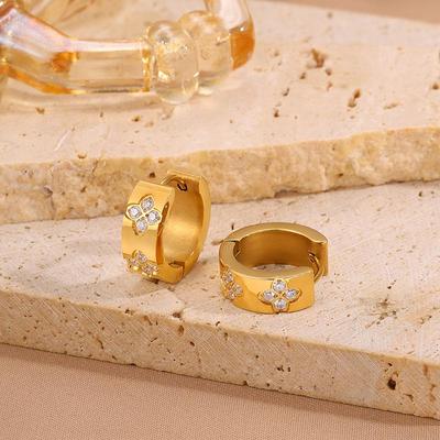 Light Luxury Non-Fading Diamond Four-Leaf Clover Stainless Steel Earrings - Women's Retro Niche Titanium Steel Hoops