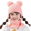 2Pcs/Set Children Winter Hat Scarf Set Plush Ball Decor Solid Color Plush Lining Knitting Hat Warm Neckerchief Set