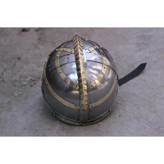 16 Ga Steel Medieval Knight Viking Vendel Helmet Brass Accent Nasal Helmet
