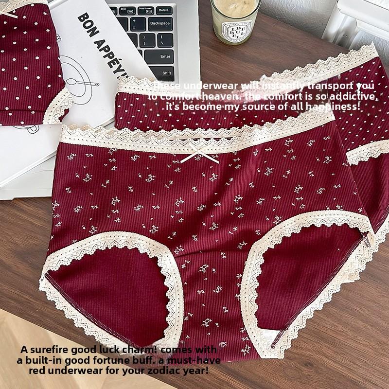Girls Autumn and Winter Year Vintage Lace Edge Skin Comfortable Cotton Crotch Triangle Briefs