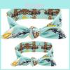 Trendy Geometric Print Family Headband Set With Polka Dots And Pet Bandana