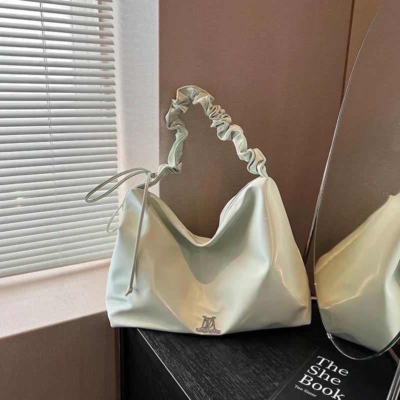 Ruffled Armpit Tote Bag for Women  New Korean Fashion  Large Capacity Shoulder Bag  Simple and Versatile