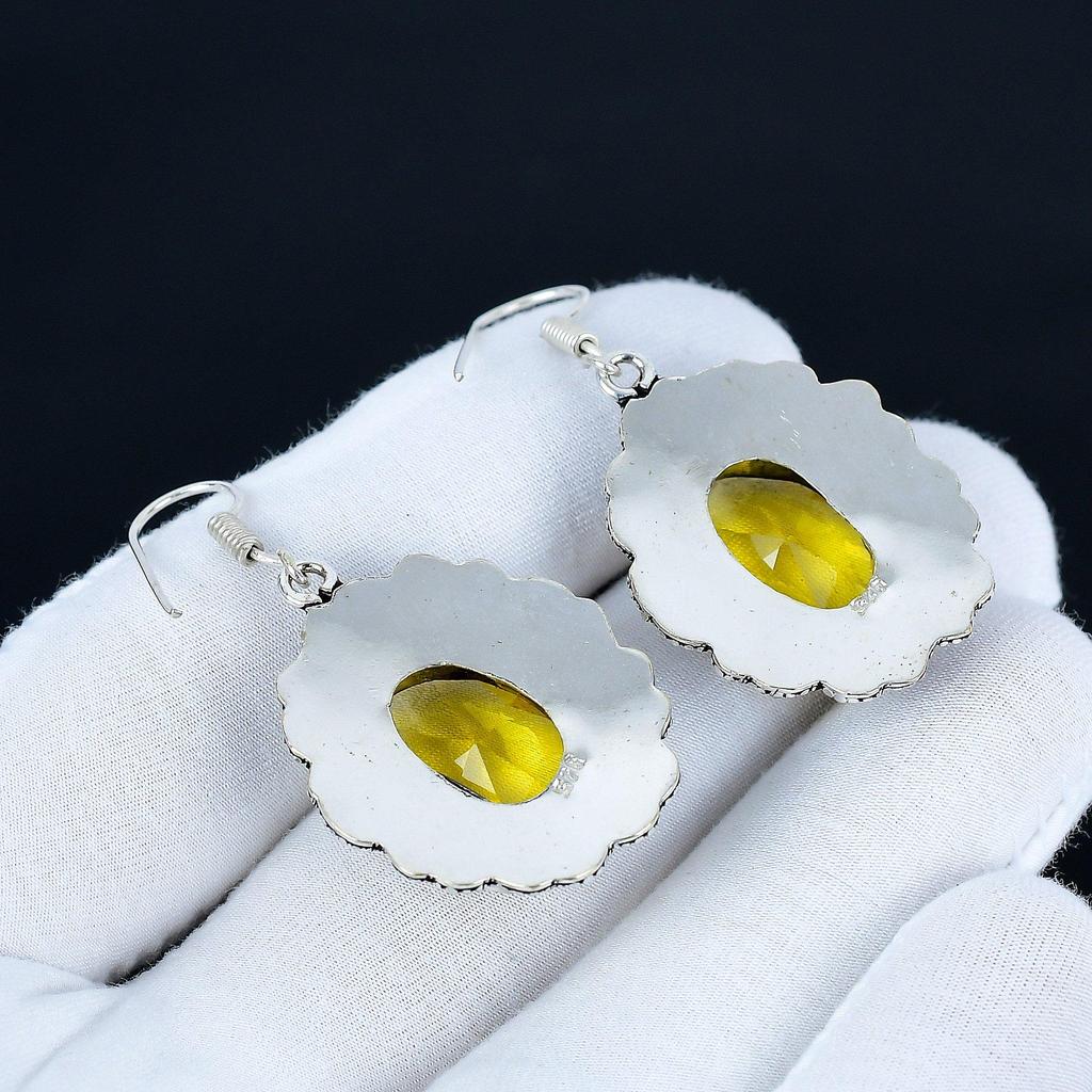 Wunderschöne Citrin Edelstein Ohrringe, 925 Sterling Silber Ohrringe, Handgefertigte Silberohrringe zum Verschenken, Citrin Hängeohrringe für Partykleidung Geschenk