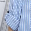 ZANZEA Women Casual Adjustable Long Sleeve Loose Lapel Collar Stripe Shirt Dress