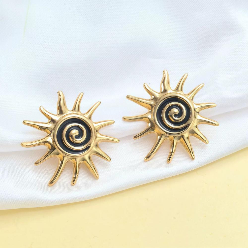 

New Stainless Steel Geometric Drop Glazed Sun Women s Earrings Trendy Retro Fresh Sweet Versatile Jewelry Wholesale чорний