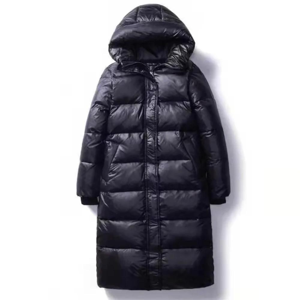 Black Glossy Parka Coat Women's Fashion Thicken Winter Hooded Loose Long Jacket Female Windproof Rainproof Warm Outwear