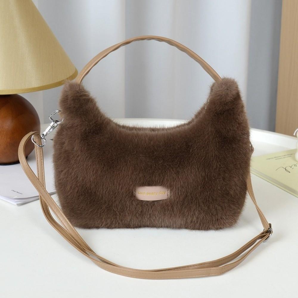 Winter New Luxury Faux Fur Ladies Shoulder Bag Soft Fluffy Female Crossbody Bag Solid Color Large Capacity Plush Tote Bag