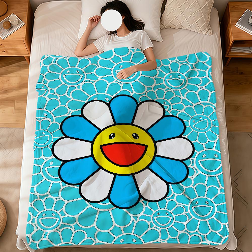 flower face Abstract pop modern murakami soft warm plush blanket dorm sofa living room pet hogar bedroom gift nap home Flannel