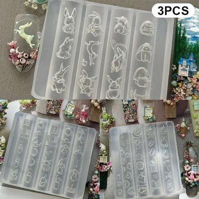 3 Pcs Silicone Nail Art Mold Cute Cartoon Rabbit Moon Cake Moon 3d Acrylic Flowers Nails Templates Diy Manicure Design Tools