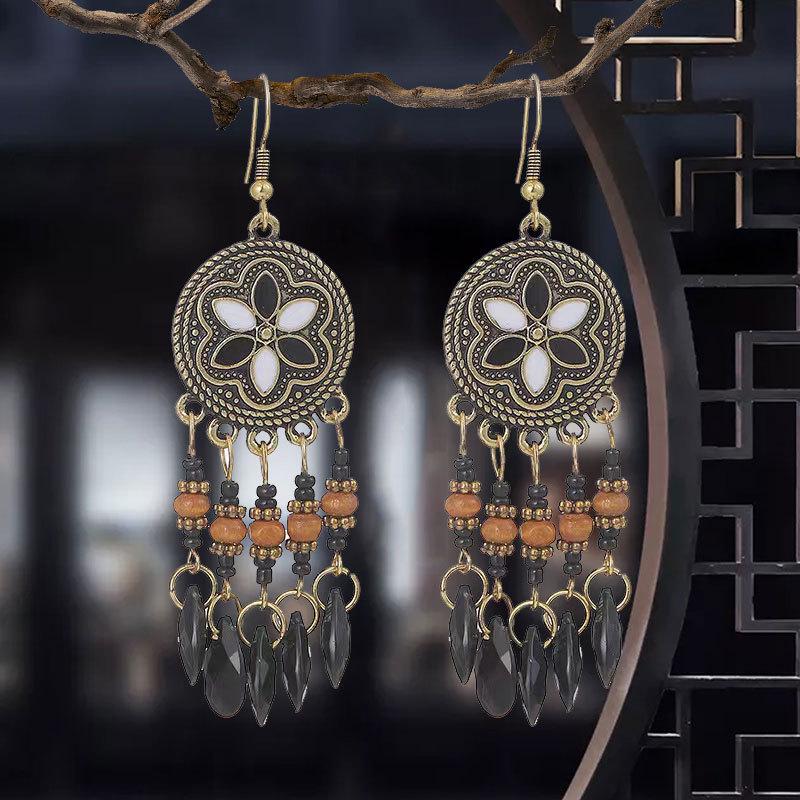Bohemian Ethnic Beaded Teardrop Tassel Earrings
