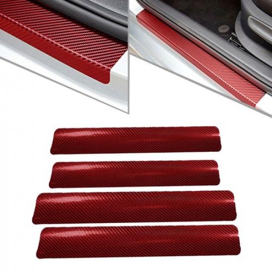 4PCS Red Carbon Fiber Car Door Sill Scuff Anti-Scratch Stickers Car Accessories