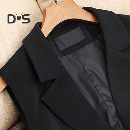 Women Vest Sleeveless Double Buttons Western Style Slim Fit Cardigan Suit Coat Pure Color Deep V Neck Formal Business Style Lady Waistcoat