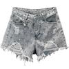 Ripped Wide-Leg Denim Shorts Women's Summer High Waist Exquisite Rhinestone Hot Pants Ladies Streetwear Jean Shorts