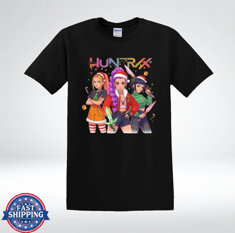 

HUNTRIX Anime Girl Trio Christmas Edition Cute Holiday Art T-Shirt 2XL