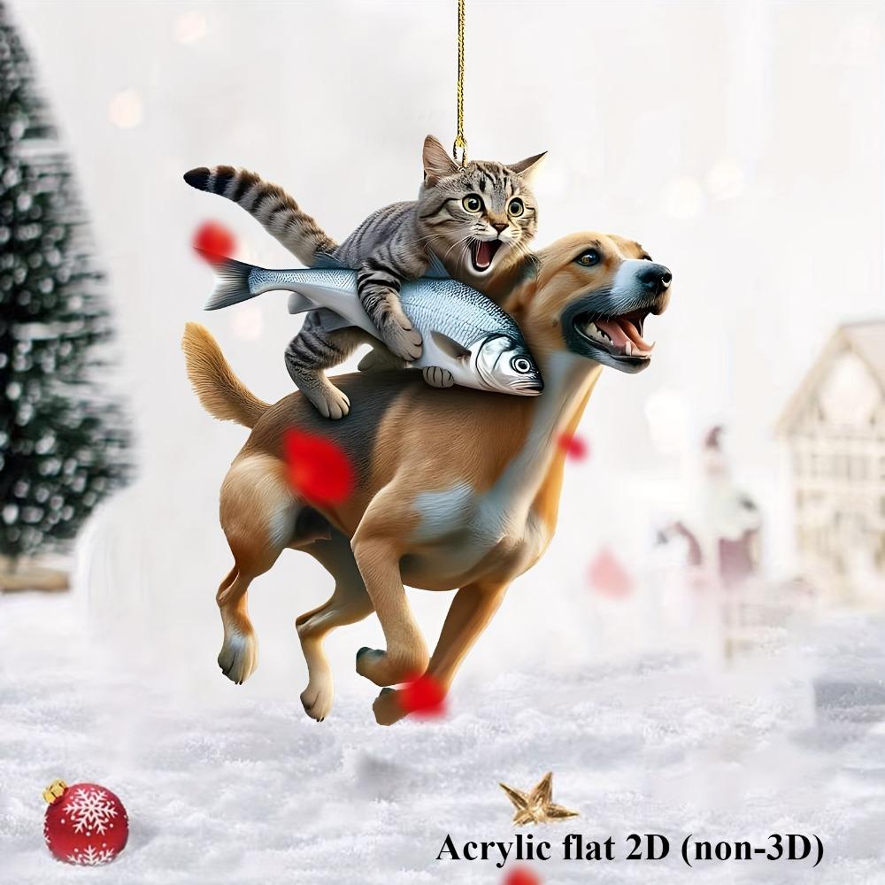 Cat Riding Fish Dog Resin Pendant - 2D  Pendant for Car Backpack Keys - Charming Gift of Christmas Thanksgiving Valentine's Day Decorative Accessories