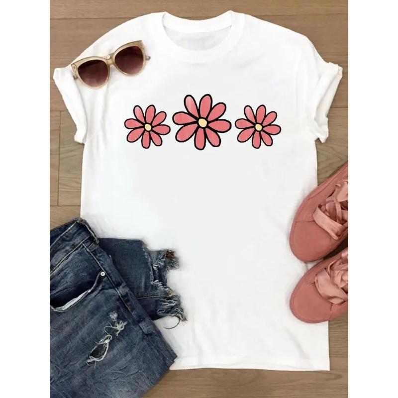 

Tshirts Womens Flower Watercolor Trend Cute Short Sleeve Summer Female Graphic Tee Clothes T Clothing Ladies Print So Fashion S