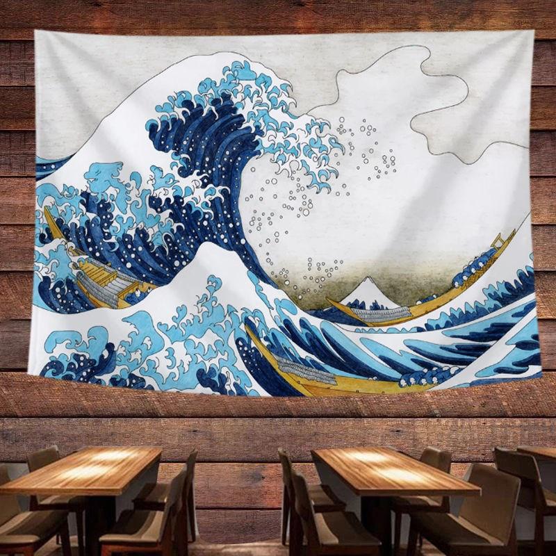 Japanese Tavern Sea Wave Tapestry Ghost Samurai Decorative Tapestry Room Decoration Home Decor Dorm Wall Hanging Backdrop Cloth