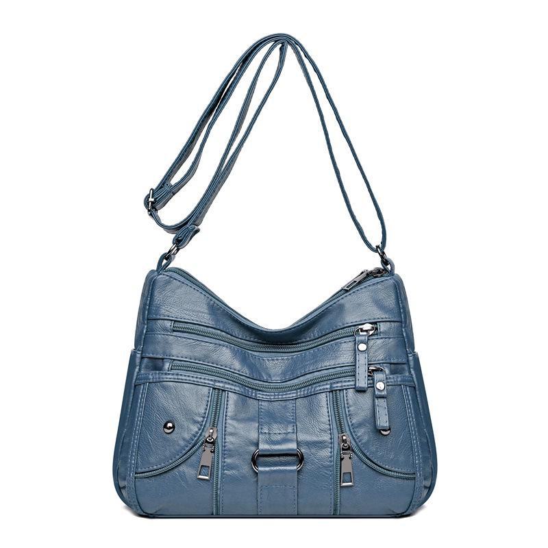Genuine Leather Multi-Compartment Crossbody Bag - Versatile, Large Capacity Fashion Shoulder Bag for Women