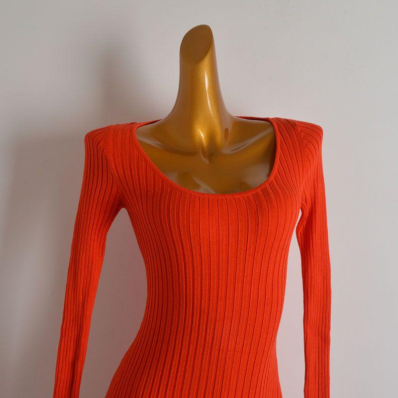 Export Single Fashion Style Sexy round Neck Sunken Stripe Long Sleeves Knitting Dress Women's Clothing Spring and Autumn Slim Fit Fishtail Dress