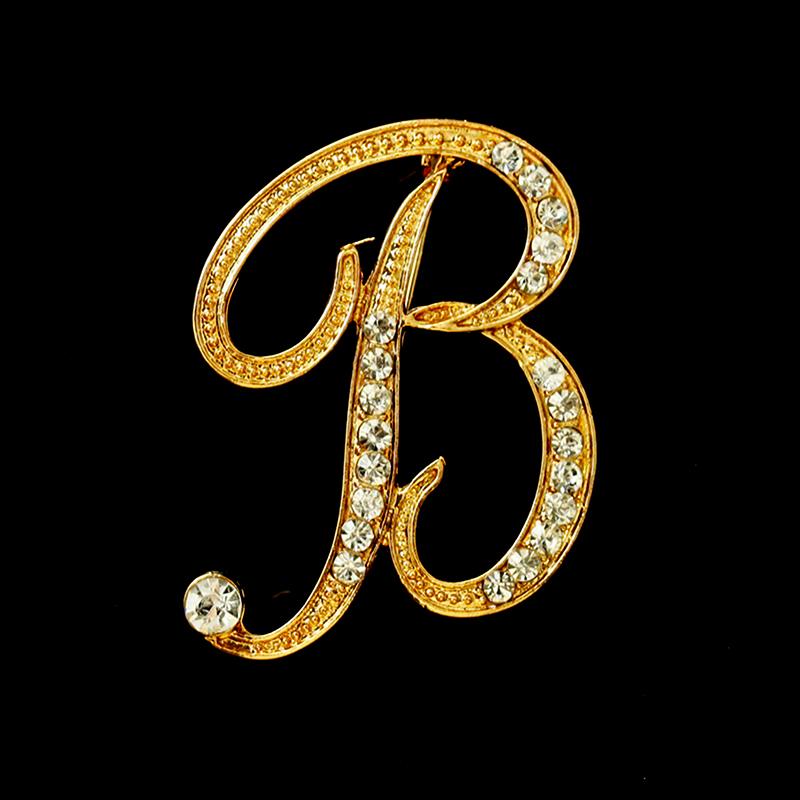 [HS]1Pc Fashion Rhinestone 26 English Letters Pin Golden Color Brooch Women Personality Clothing Accessory Trendy Gift