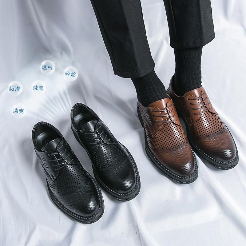 Summer Retro Classic Derby Shoes Double Layer Cowhide Breathable Lace Up Business Dress Shoes Outdoor Comfortable Shoes Men Shoe