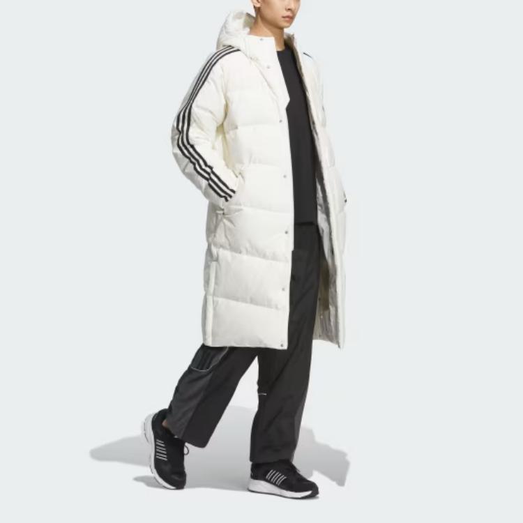 Adidas Sports Lifestyle Series Warm Ultra-Light Wear-Resistant Windproof Logo Stripe Zipper Long Duck Down Jacket Unisex Outerwear White JG5957