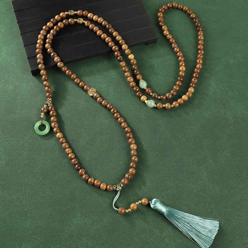 Original crossbody chain Yabai Buddha bead fringed necklace retro sweater chain back chain cheongsam accessories