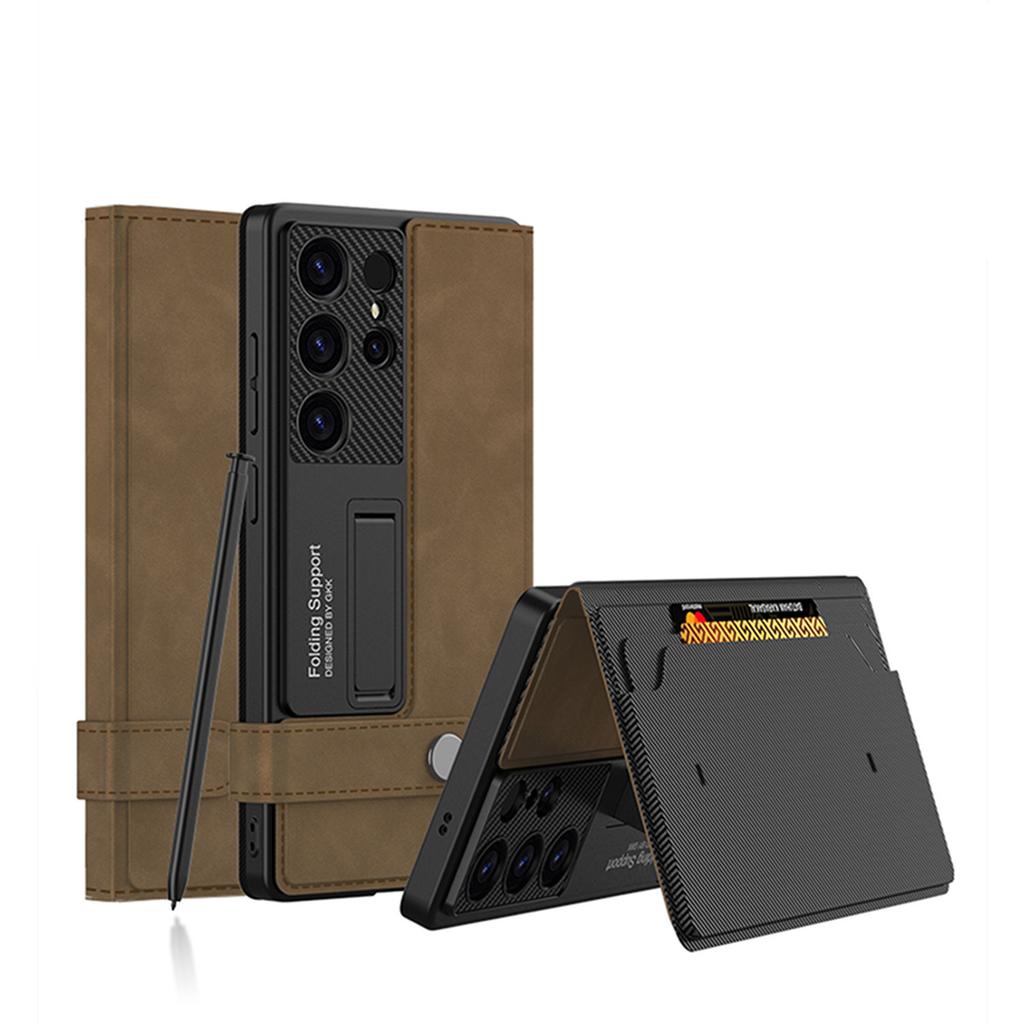 Samsung S25Ultra Mobile Phone Leather Case Flip Mobile Phone Case Wallet Card S25U Bracket Protection Case