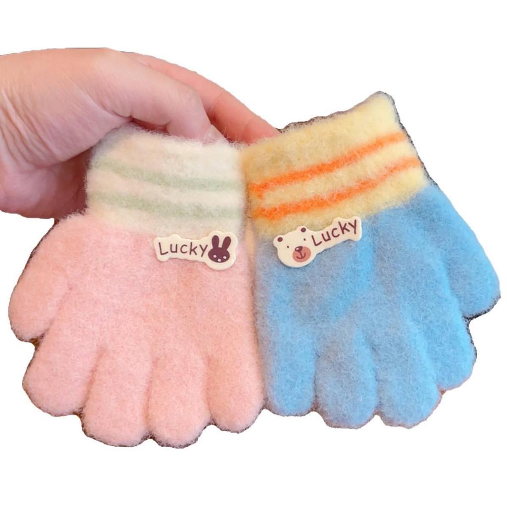 Winter Warm Children's Gloves: Cute, Thickened Five-Finger for Boys & Girls Aged 1-3