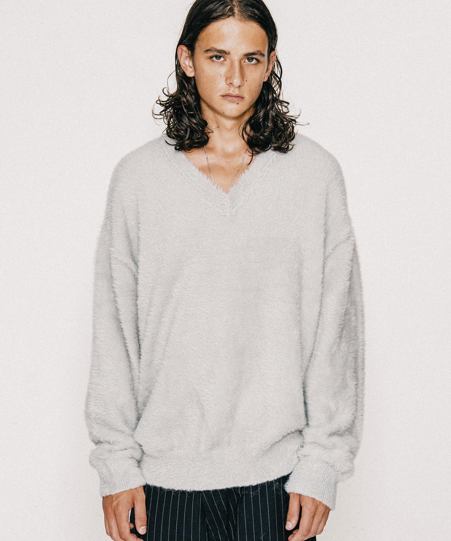 Bastic Hairy Reverse V-Neck Knit_Gray Gray/M