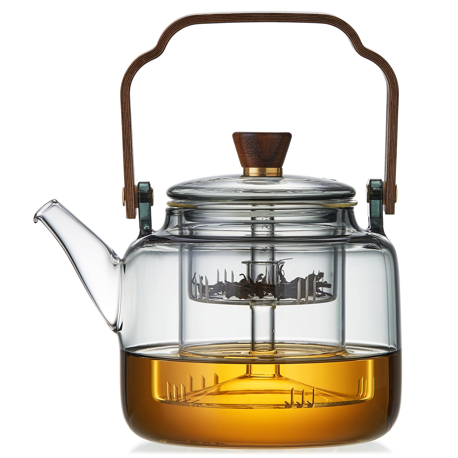 

Pokaro Tea Heat-Resistant Glass Teapot, 1140ml, Integrated Steaming Function, Ink-Colored Design, Glass Tea Strainer, Wooden Handle, Stovetop Safe,