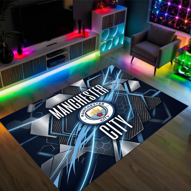 Manchester City Design Krystalfløjl Tæppe Hyggeligt Ikke?Skridsikkert Tæppe med Print til Soveværelse Stue Entré