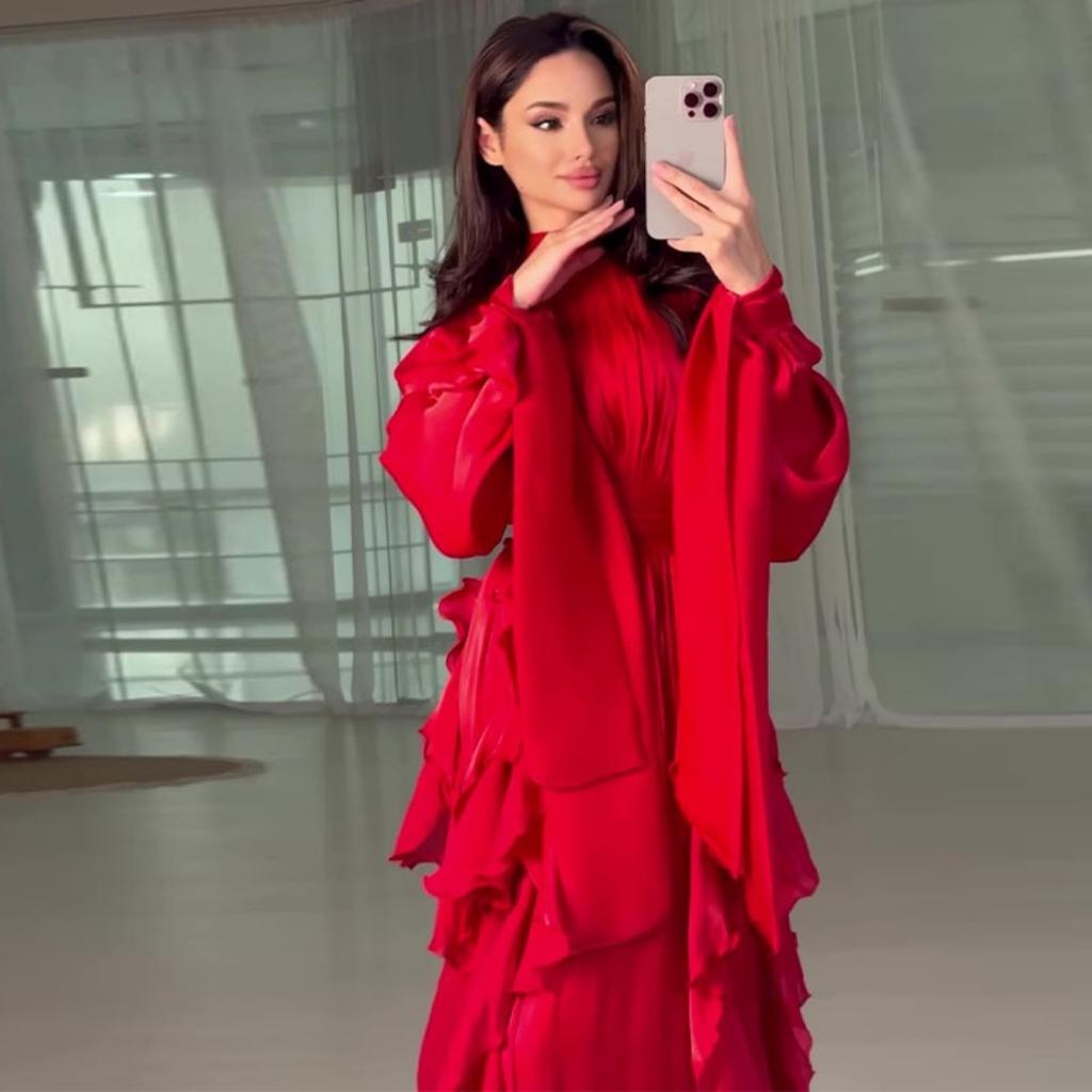 LYRIA Shinny Ruffles Hem Maxi Dress A Line Long Sleeve Slim Fit Party Long Robes Lace Up Luxury Club Vestidos Lady Gowns