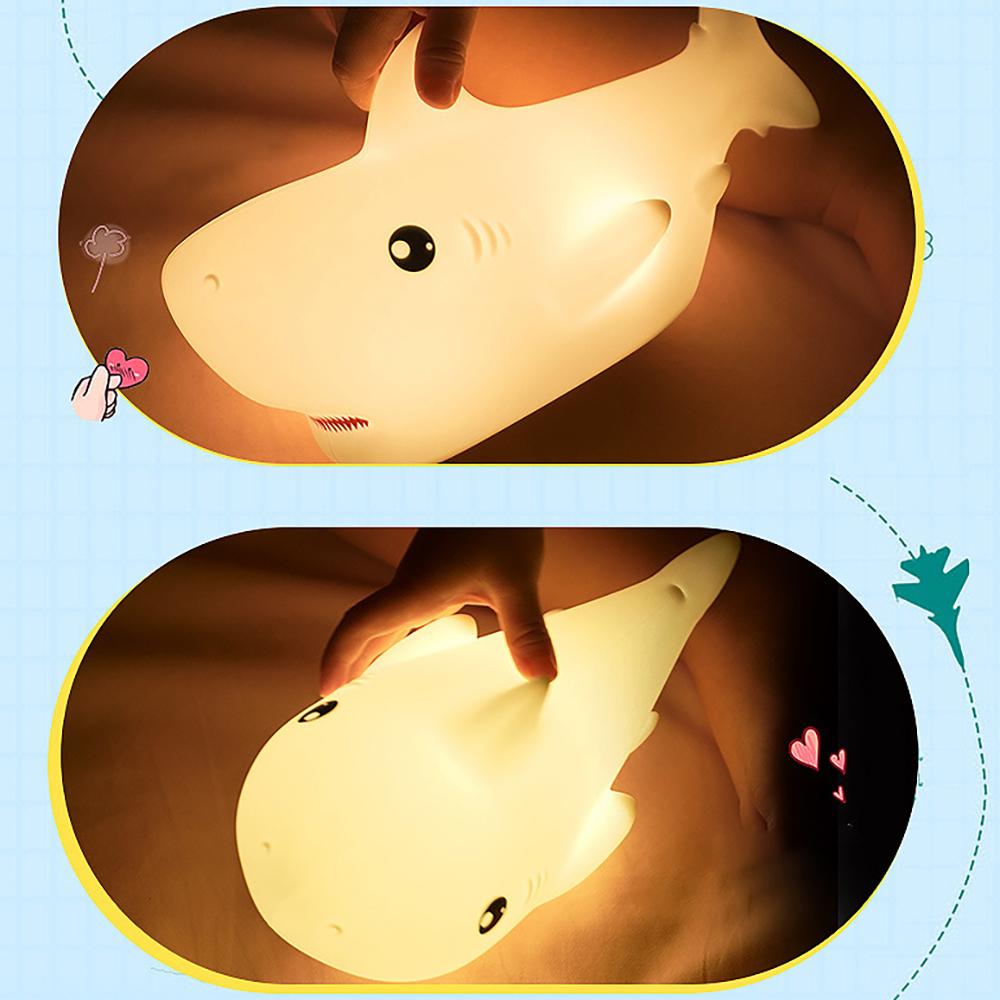 Cute Cartoon Shark Shape Silicone Light LED NightLights USB Rechargeable Bedside Decor Atmosphere Lamp