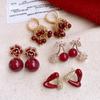 Liu Yifei Red Pearl Earrings Women's Earrings 2025 New Popular Camellia Stud Earrings
